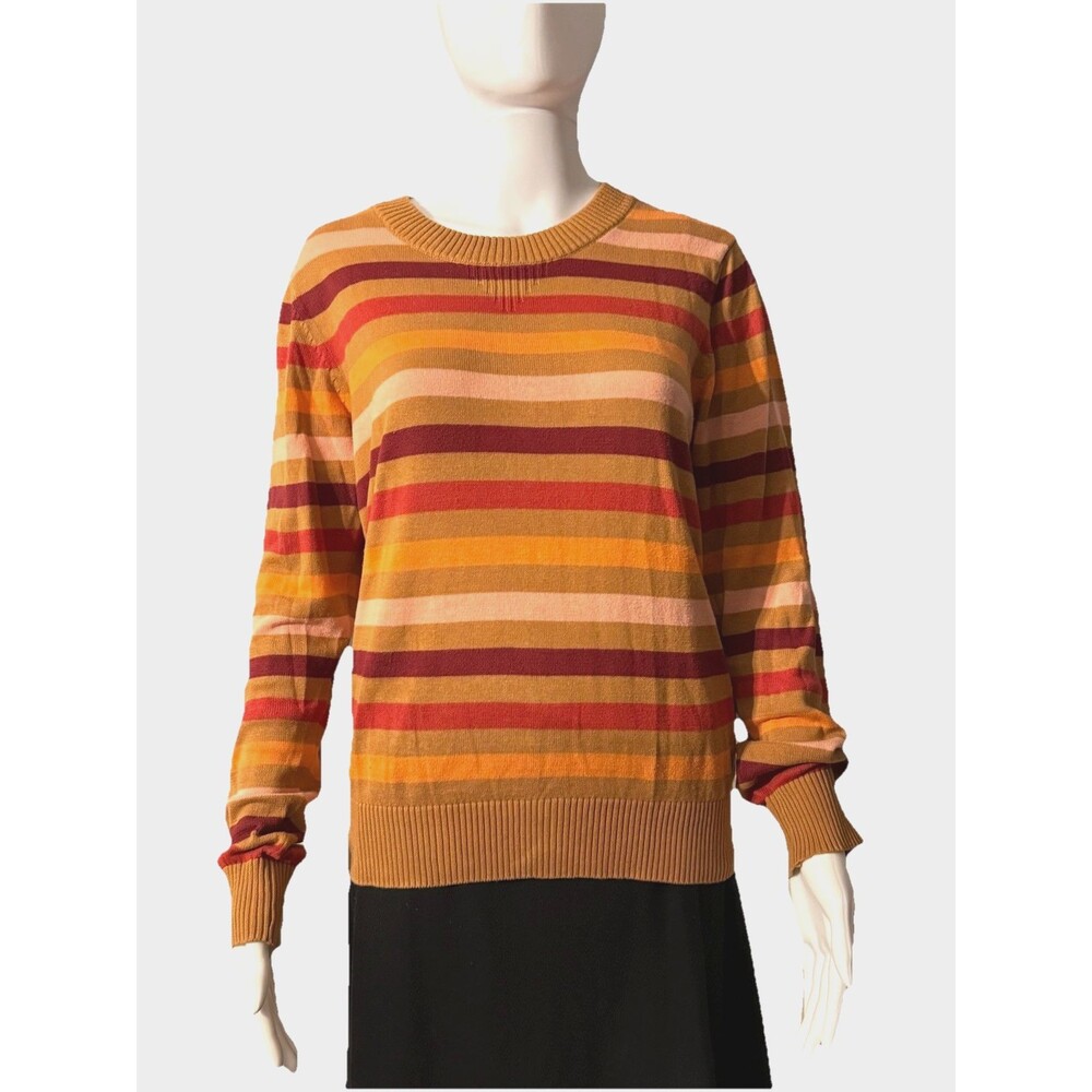 Pact 100% Organic Cotton Sweater Striped Preppy Fall Classic Rust Tan Basic SZ S